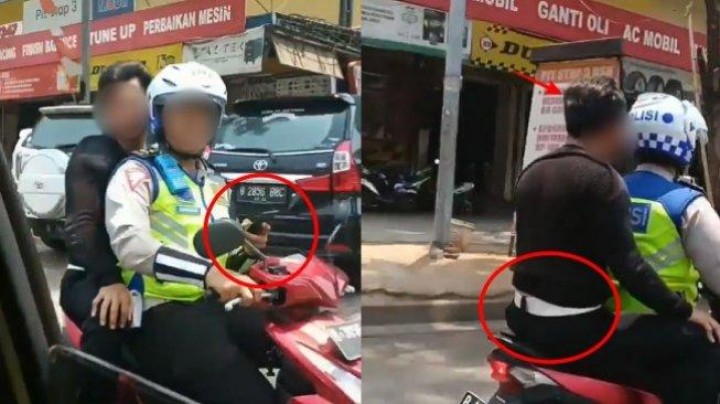 Bonceng Tanpa Helm dan Sambil Main HP, Pemotor Berseragam Ini Viral
