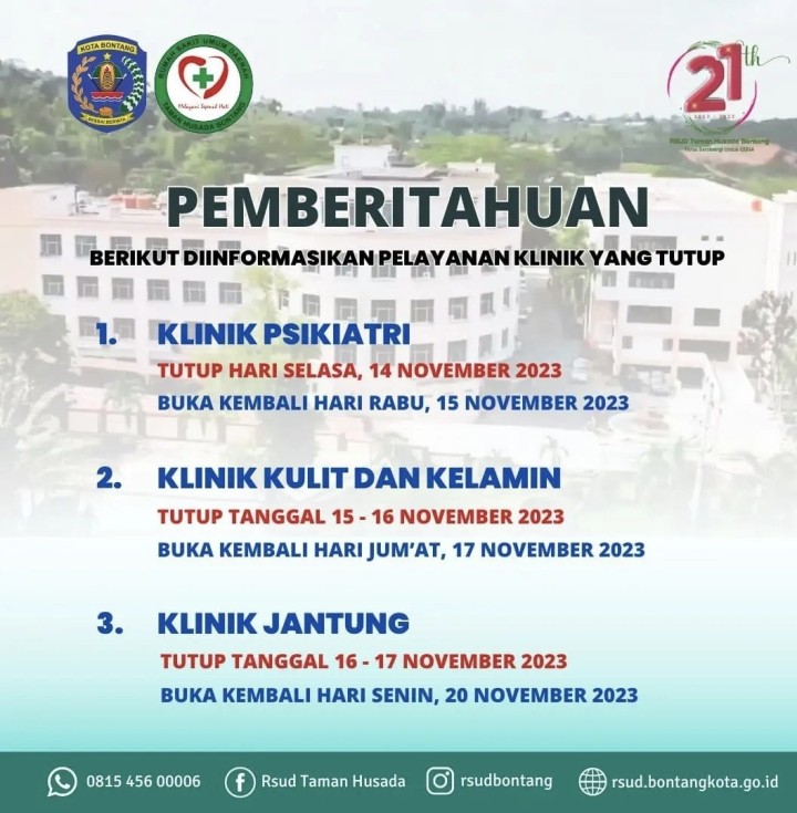 Ini Jadwal lengkap Layanan Tutup di Klinik RSUD Bontang 