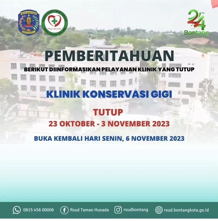 Klinik Konservasi Gigi RSUD Bontang Tutup Sementara, Mulai 23 Oktober 2023 