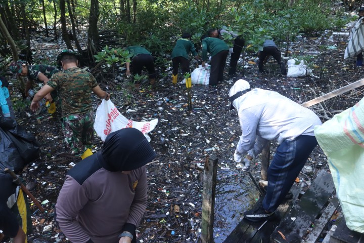 Disporapar Kembali Bersih-Bersih Taman Mangrove, Pasang Jaring untuk Halau Sampah