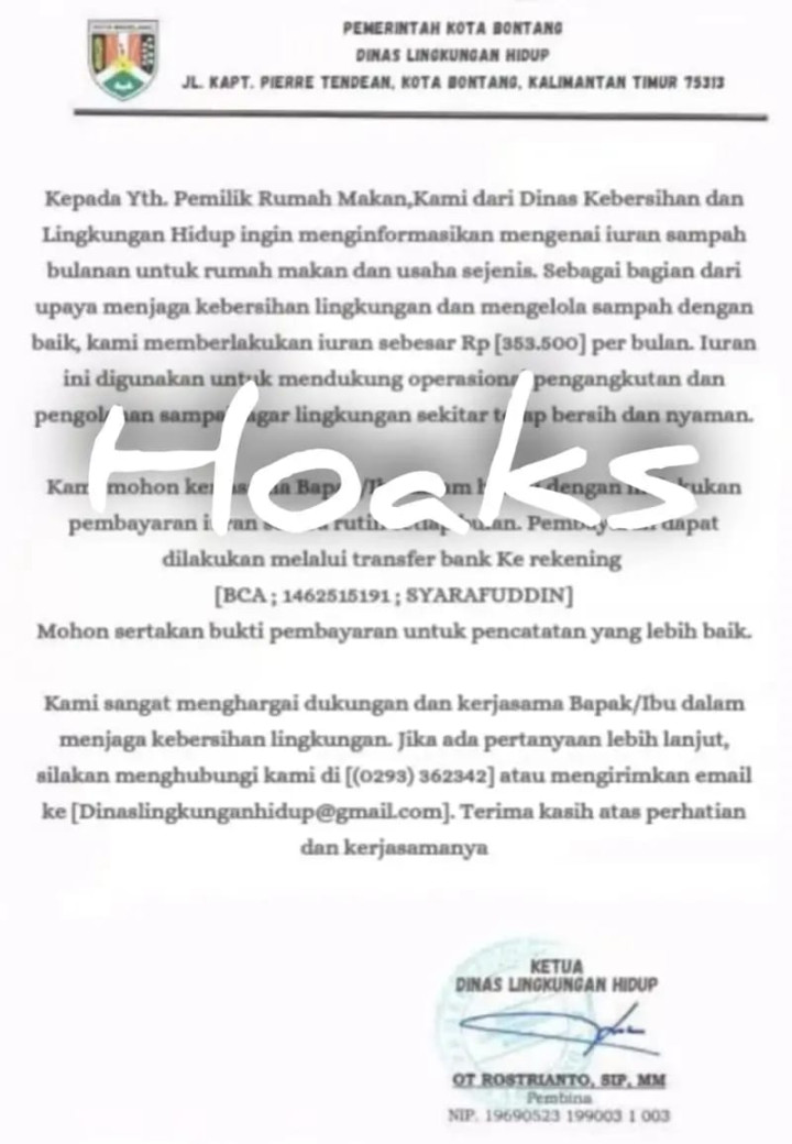 DLH Bontang Pastikan Iuran Sampah Rp 300 Ribu Hoax, Pembayaran Resmi Hanya via PDAM