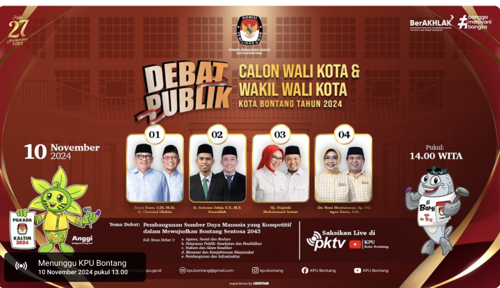 Link Live Debat Kandidat Wali Kota dan Wakil Wali Kota Bontang