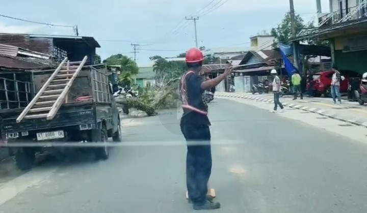 Pemotor Nekat Terobos Area Penebangan Pohon di Jalan HM Ardans, Terjatuh Tertimpa Dahan