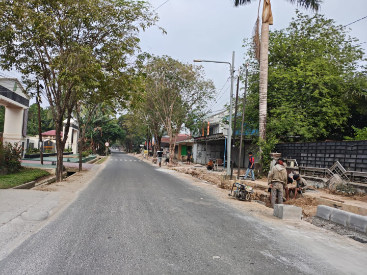 Demi Pembangunan Trotoar dan Drainase; Pohon Puluhan Tahun di Awang Long Terpaksa Ditebang